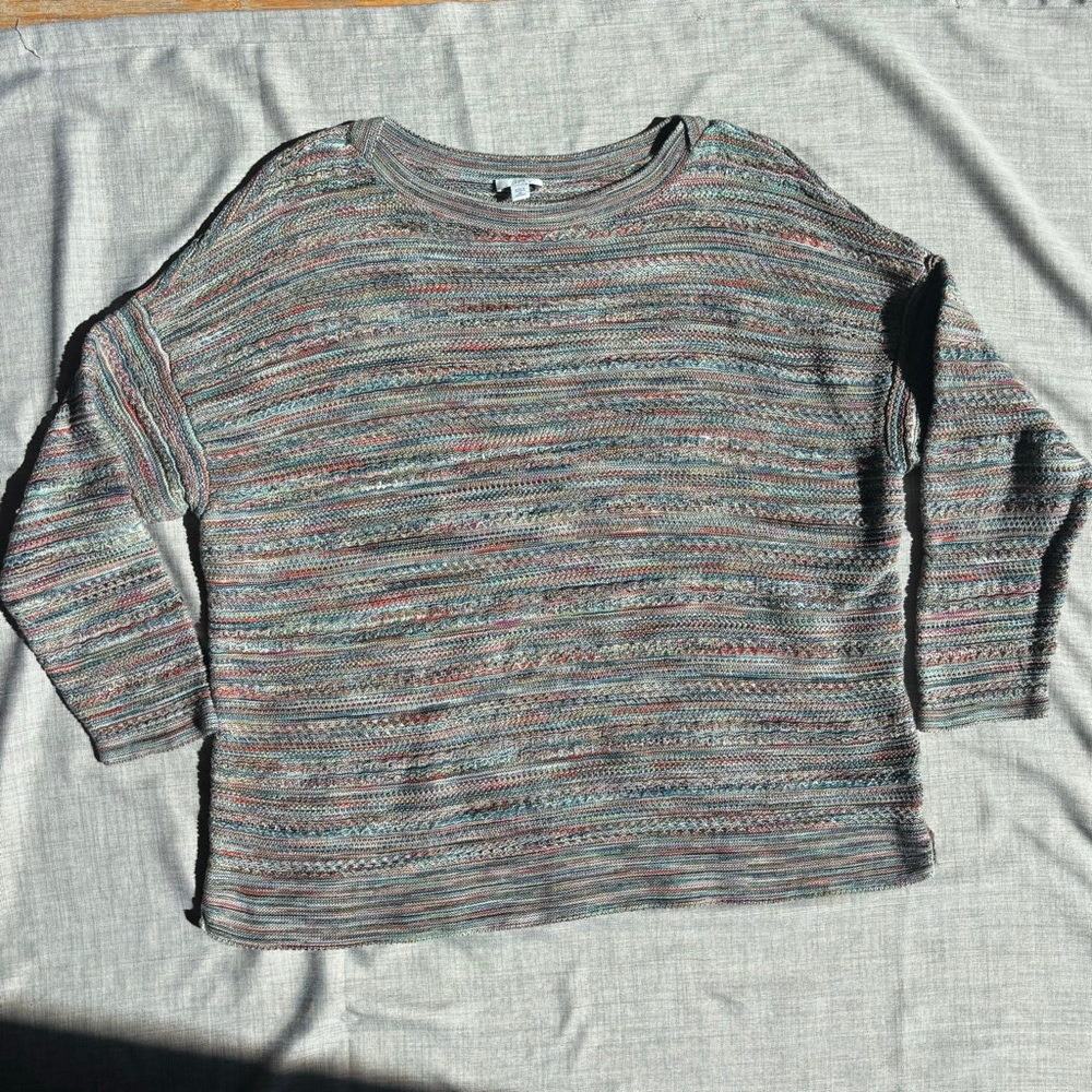 Women's J.Jill 2xl Multicolor Knit Crew Neck Sweater Blue Red Green 100% cotton